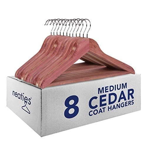 Neaties American Cedar Wood Medium Wide Coat and Clothes Hangers with Flat Bar 8pk
