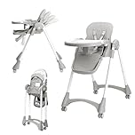 Bonnlo Baby Foldable High Chair, Adjustable Height with 7 Positions, 4-Level Reclining Seat & Detachable Double Tray, Highchair for Toddlers 6 Months to 3 Years (Grey)