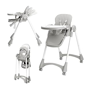 Bonnlo Baby Hochstuhl 7-fach Höhenverstellbar mit Doppeltablett, Kinderhochstuhl ab 6 Monate für Essen, Multifunktionaler Babystuhl, Grau