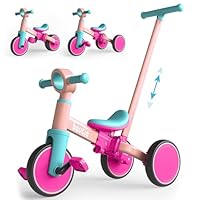 Bautia Kids Tricycle with Push Handle for Toddlers 1-4 Years Old Boys Girls Gift, 5 in 1 Baby Balance Bike for Toddlers 1-3 with Removable Pedals (No Parent Steering Version)