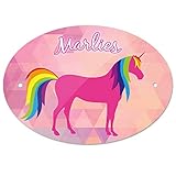 ✅ PRODUKT: Türschild mit dem abgebildeten Namen und Einhorn-Motiv - für Mädchen