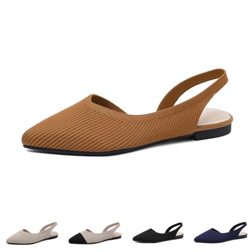 Women's Knit Mesh Slingback Dress Pumps Fashion Comfortable Closed Pointed Toe Breathable Elastic Ankle Strap Low Heel Mules Sandals for Work Wedding Party