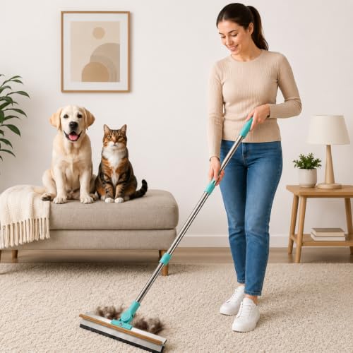 Double-Sided Carpet Rake for Pet Hair Removal Carpet Scraper tool for Cleaning Rugs Stairs and Floors Long Handheld Handle Carpet Scraper Pet Hair Remover Carpet Brush for Pet Hairs