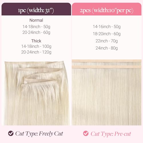 Image of GOO GOO Tape In Weft Hair Extensions Human Hair, Genius PU Long Weft Tape In Hair Extensions Real Human Hair, Silky Easy to Use, 60A Platinum Blonde 14 inch 50g 2pcs