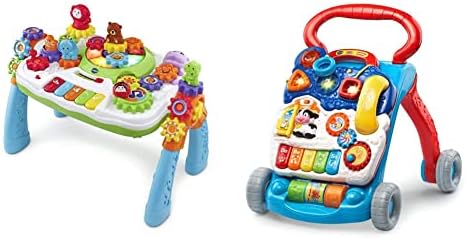 VTech GearZooz 2-in-1 Jungle Friends Gear Park (Frustration Free Packaging), Multicolor & Sit-to-Stand Learning Walker (Frustration Free Packaging), Blue