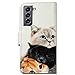 Bcov Case for Galaxy S22, Cute Brown Cat Leather Flip Phone Case Wallet Cover with Card Slot Holder Kickstand for Samsung Galaxy S22 5G