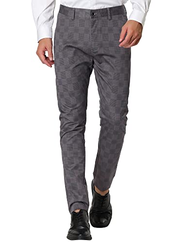 Lars Amadeus Men's Plaid Dress Pants Slim Fit Flat Front Business Check Trousers
