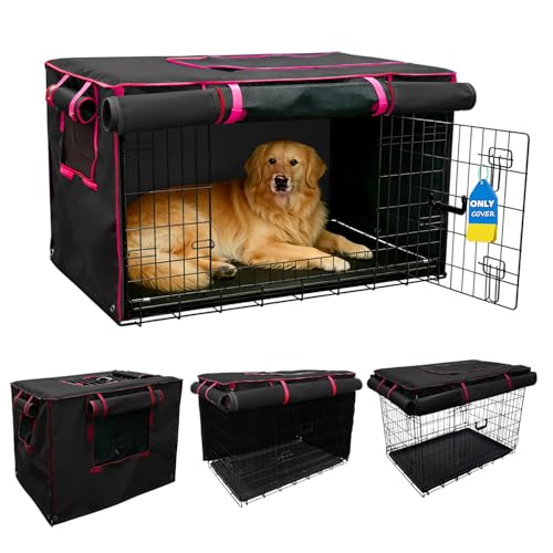 36-Inch Black Dog Crate Cover – Light-Blocking Protective Cover with Roller Shades, Sound-Dampening Sunshade for Wire Kennels, Features Breathable Side Window (Cover Only)