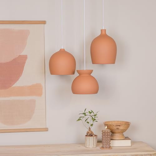 Robert Stevenson Lighting Sienna - Boho Ceramic Ceiling Light with White Fabric Cord, Matte Terracotta Robert Stevenson Lighting Sienna - Boho Ceramic Ceiling Light with White Fabric Cord, Matte Terracotta