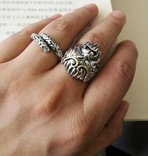 本物のシルバーアニマルリング男性のための仏神話猿リング男性のための調節可能なヴィンテージバイカージュエリー