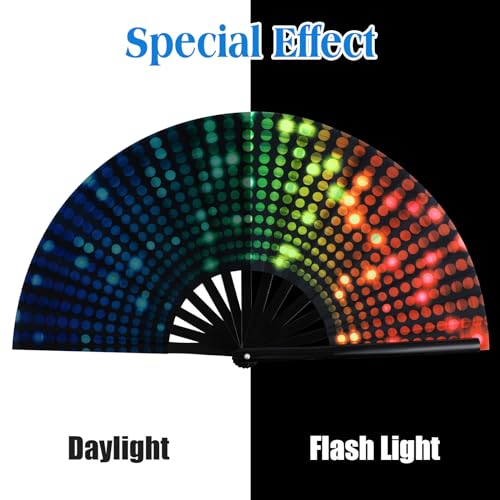 Image of FairySandy Large Rave Fan UV Glow Clack Summer Hand Fan with Thigh Holster for Women Carnival Party Supplies for Carnival Edm Music Festival Club Accessories(Neon,Mixed Color)