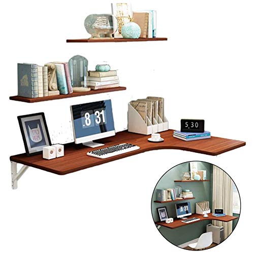 Table murale pliante d'angle en L C-110x60x40cm avec 2 étagères