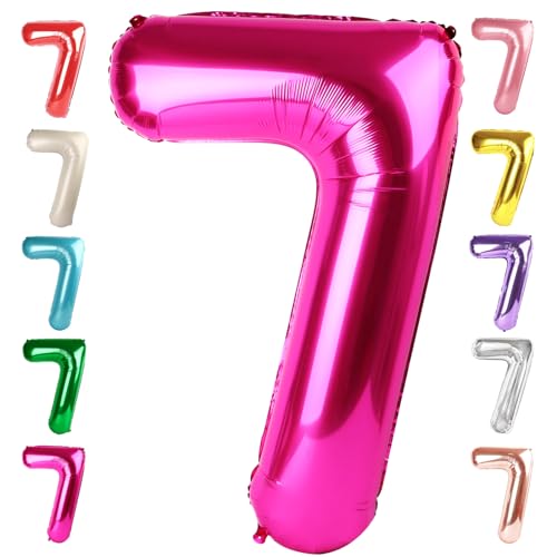 Image of Number 7 Balloon Birthday Decorations, 40In Hot Pink Balloons for Party | Eye-catching Appearance, Perfect Decorative Centerpieces, Convenient Self-sealing Structure, Widely for Various Occasions