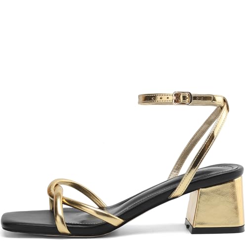 Image of TEAIEUI Chunky Heels for Women, Square Open Toe Heeled Sandals, Strappy Ankle Strap Shoes for Dress, Party, Prom, Block Low Heel 2 inch