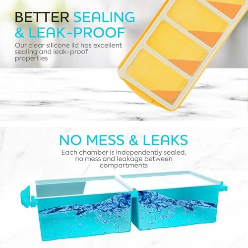 Image of Silicone Freezer Tray With Lid-Soup Freezer Container molds-Large Ice Cube Tray Set Makes 1-Cup & 2-Cup portions cubes Perfect for preparing meals in different portion sizes Oven & Dishwasher -Safe