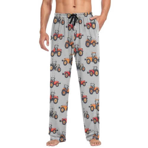 CHIFIGNO Men PJ Pants Funny Pajama Pants with Pockets Drawstring Cute Cartoon Tractor Grey S3