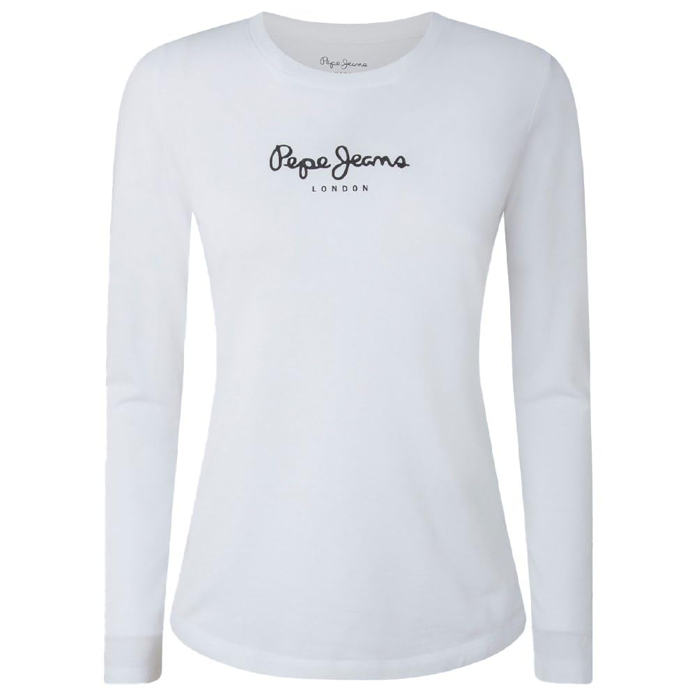 Pepe Jeans Long Sleeve T-Shirts, Female, Xl, Cotton Logo Print Long Sleeve White