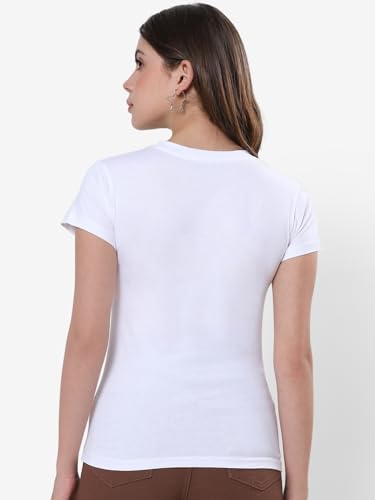 Image of Bewakoof Women's Graphic Printed Regular Fit Half Sleeve Round Neck Cotton Jersey T-Shirt