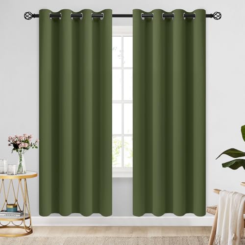 Image of COSVIYA Grommet Blackout Room Darkening Olive Green Curtains 72 inch Length | Thick Polyester Light Blocking Insulated Thermal Curtain Drapes for Bedroom /Living Room,2 Panels,52x72 inches