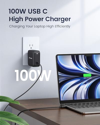 Image of TobenONE 100W USB C Laptop Charger, Universal GaN III Power Supply Adapter, Replacement Foldable Fast Charger PD3.0 for MacBook, HP, Lenovo, Asus, Steam Deck, and All Type C Devices (5ft Cable)