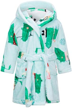 Boys Girls Hooded Pajamas Soft Coral Fleece Bathrobe Unisex Dressing Gown Sleepwear 3T
