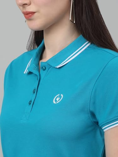 Image of Cantabil Women's Cotton Blend Solid Polo Neck T-Shirt (Regular Fit)