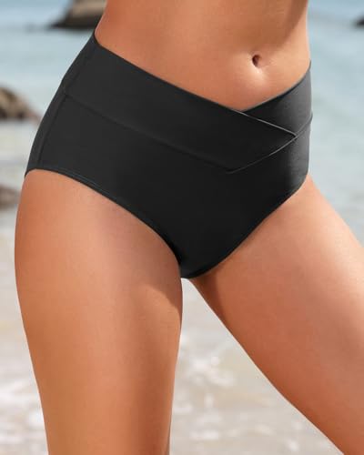 Women V Cut Full Coverage Bikini Bottom - High Waist Swim Bathing Suit Bottoms Cross V Front Swimsuit4