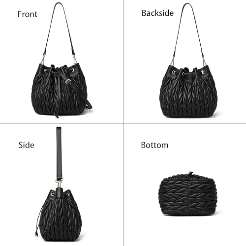 DORIS&JACKY Lambskin Drawstring Bucket Purse For Women Designer Leather Quilted Shoulder Handbags With Two Straps4