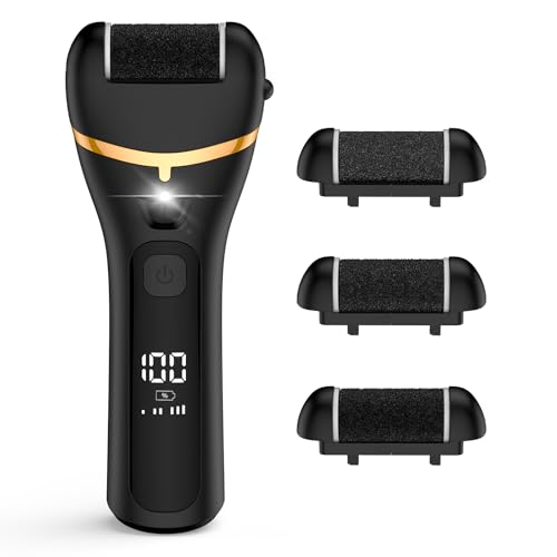 Hornhautentferner Elektrisch, Pediküre Set Fußpflege Elektrisch mit 3 Rollen,3 Gear USB Elektrischer Hornhautentferner Callus Remover für Rissige Fersen, Abgestorbener, Hornhaut LED Licht C04