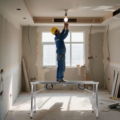 Image of Scaffolding Platform Folding Work Platform Height Adjustment 35-55 inch(H) Portable Steel Step Ladder Stool for Home Improvement, Drywall Painting, Maintenance at Height, Maximum Load 800lbs