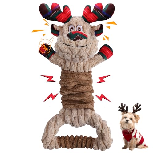 Newget Christmas Dog Toys, Plush Stuffed Animals Toys for Aggressive Chewers, Cute Squeak Toys for Large Medium Small Dogs, Interactive Dog Chew Toys, Durable Plush Dog Toys for Puppy Teething