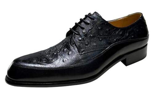 Santimon Men's Genuine Leather Oxfords Dress Shoes, Luxury Alligator Embossed Lace-up Formal Shoes for Casual Business, Prom Weddings