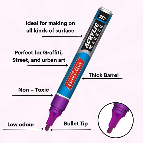 Image of Soni Officemate Regular Acrylic Marker | Pack of 8 (Mix) | Water-Based Ink | For Canvas, Paper, Glass & More | 4.5 mm Bullet Tip