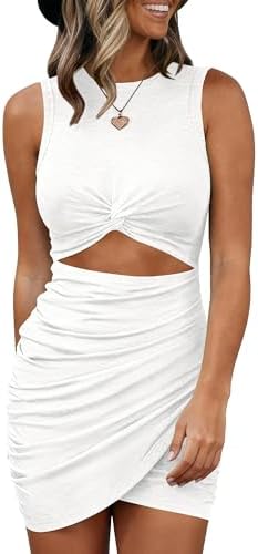 BTFBM Women 2026 Summer Dresses Sleeveless Casual Crewneck Bodycon Cutout Twist Slim Wrap Club Party Beach Mini Dress