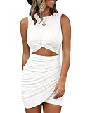 BTFBM Women 2025 Summer Sleeveless Casual Crewneck Bodycon Tank Dress Cutout Twist Slim Wrap Club Party Evening Dresses(White, Small)