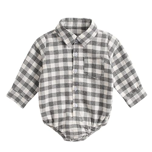 Newborn Baby Boys Girls Plaid Bodysuit Infant Long Sleeves Buttonfront Romper Jumpsuit Casual Bodysuit (C, 6-12 Months)