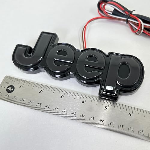 Image of AUTOGEM 2014-2018 Jeep Tailgate LED Letter Emblem Lights Up - Black Finish Rear Badge with Red LED for Jeep Vehicles