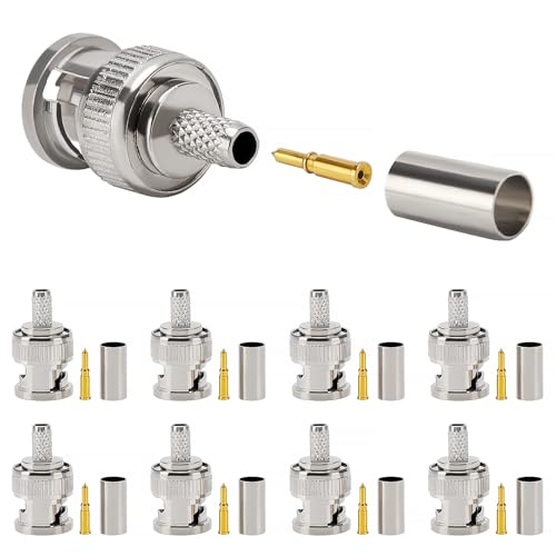 KUOQIY 8 Stücke BNC Crimpstecker für RG58 RG142 RG400 LMR195 Koaxialkabel, BNC Männlich Adapter für CCTV Kamera, Inklusive Stecker, Pin, Ferrule