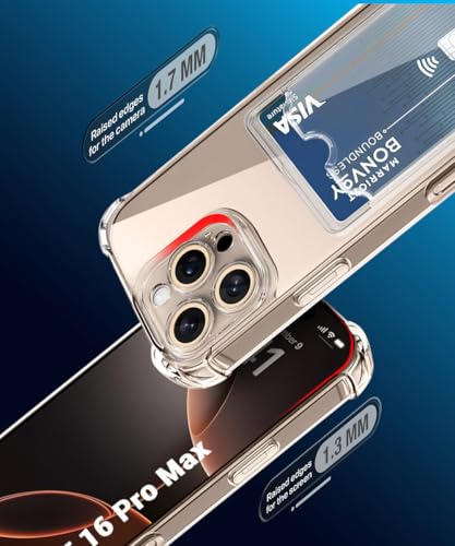 Image of WOW IMAGINE Transparent Back Cover Case for iPhone 16 Pro Max | Flexible Built-in Slim Card Pockets Wallet | 360 Camera Protection TPU | Soft Silicone Mobile Cover - Transparent