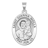 PicturesOnGold.com Saint Gianna Beretta Molla Oval Religious Medal EXCLUSIVE - 10k White Gold - 1/2 x 2/3 Inch