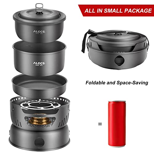 ALOCS Camping Cookware Set - 11 Piece Lightweight Cooking Ensemble with Portable Gas Burner & Compact Stove for Hiking, Car Camping, and RV Adventures - Image 8