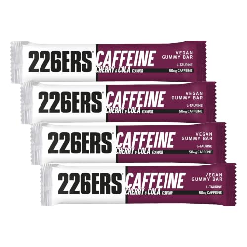 226ERS Vegan Gummy Bars | Barrita Energética Vegana con Cafeína, Gominola en Barrita, Snack Ciclismo y Running, Cherry Cola - 1 barra x 30g (Paquete de 4)