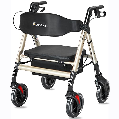 FlyingJoy Rollator Walker with Seat,450Lb Rolling Walker, Extra-Wide Heavy-Duty Rollator Walker with...