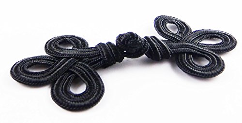 Chinese Frogs Button Closures Hook & Eye Fastener - Sewing Quilting Renaissance Dance Hawaiian Bridal Costumes Outfit Drapery Home Decor-Black-4.5"X2"-Double Three Loop - 1 Pair/Pk - #Fg4666 #TOP2