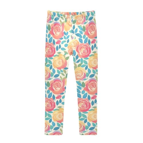 KLL Red Rose Little Girls Athletic Leggings Soft Full Length Pants Exercise