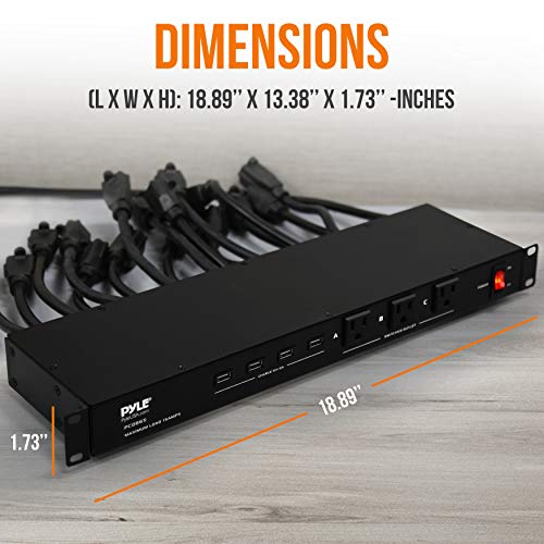 Pyle 19 Outlet 1U 19" Rackmount Pdu Power Distribution Supply Center Conditioner Strip Unit Surge Protector 15 Amp Circuit Breaker 4 Usb Multi Device Charge Ports 15Ft Cord (Pco865) Black #TOP1