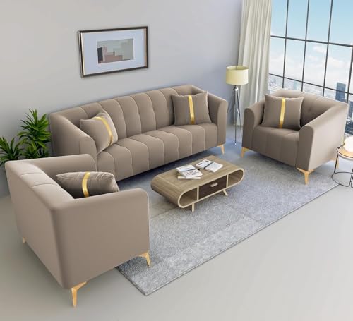 Image of A to Z Furniture Classic Chesterfield Sofa Set Luxury Chesterfield Sofa in for Home Living Room & Office (Beige)