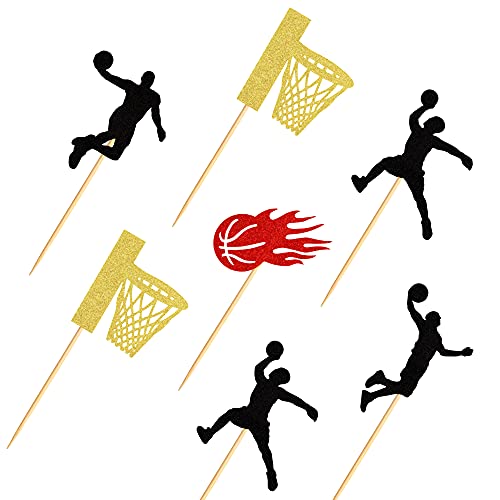 Unimall Pack Of 30 Play Basketball Cupcake Toppers, Sports Food/Appetizer Picks For Basketball Party Favor Mini Birthday Cake Decorations #TOP3