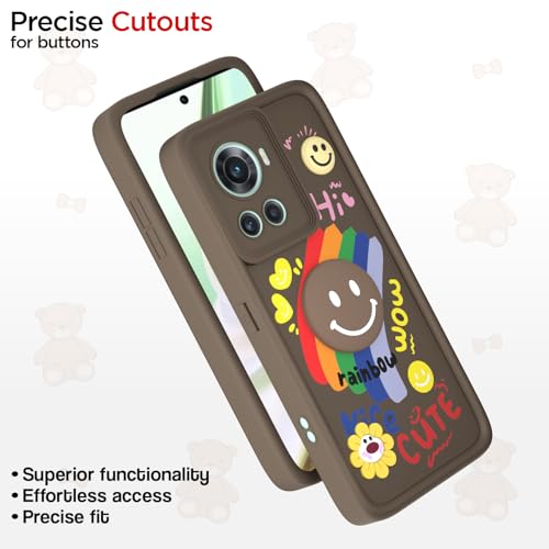 Image of Pikkme Back Cover for OnePlus 10R 5G | Soft Silicone| Cute Rainbow Smile & 3D Cartoon Flower Design | Shockproof Raised Camera Protection Bumper Case (Brown)