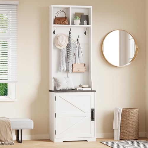 IDEALHOUSE Farmhouse Narrow Coat Rack with Shoe Storage, 23.6" Small